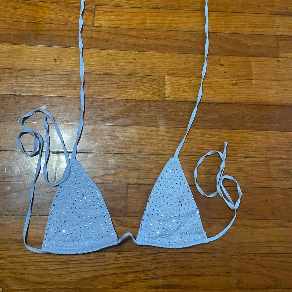 Blue rhinestone bikini top